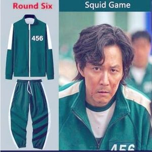 Squid Games Halloween Costume NWT Green & White Track Suit with Number 456 large